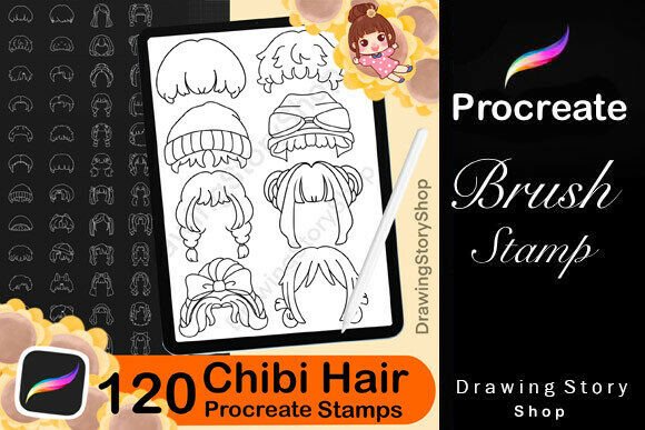 Download 120 Procreate Hair Chibi Stamp Brushes - Brush Collection