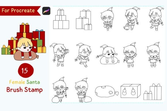 Download Procreate Brush Stamp Female Santa - Brush Collection