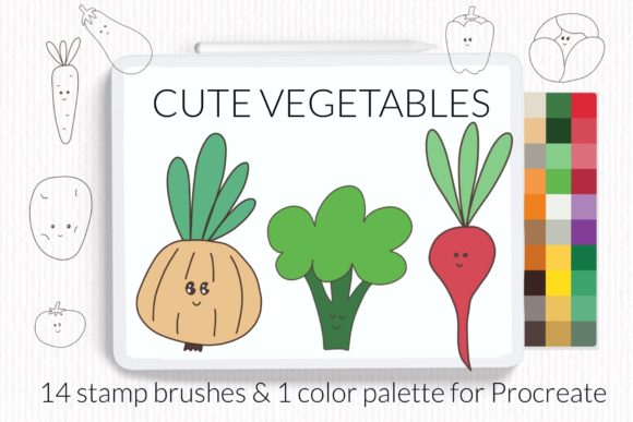 Download Cute Vegetable Procreate Stamp Brushes - Brush Collection