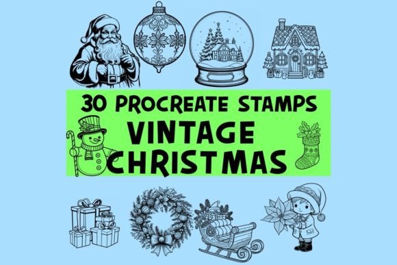 Download Vintage Christmas Procreate Stamp Brush - Brush Collection