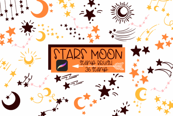 Download Stars &amp; Moon Procreate Stamp Brush - Brush Collection