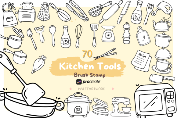 Download Kitchen Tools Procreate Brush Stamp Set - Brush Collection