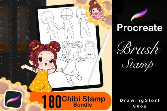 Download 180 Procreate Chibi Stamp Brushes - Brush Collection
