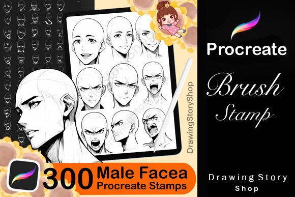 Download 300 Procreate Male Faces Brushes. - Brush Collection