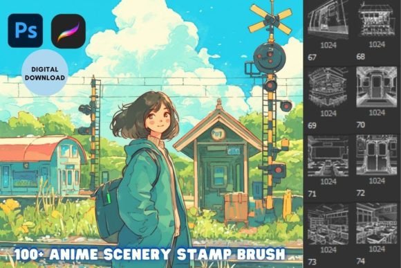 Download Anime Landscape Scenery Stamp Brush - Brush Collection