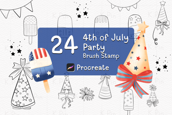Download 24 Brush Stamp Procreate, 4th of July - Brush Collection