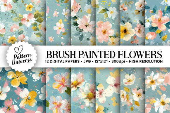 Download Brush Painted Flowers Seamless Pattern - Brush Collection