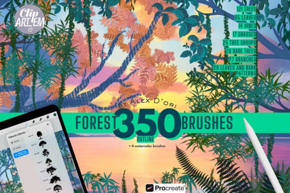 Download 350 Forest Leaves Grass Procreate Brushes - Brush Collection