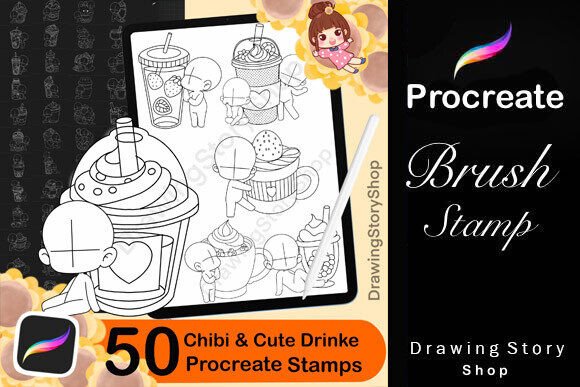Download Procreate Chibi &amp; Cute Drinks Brush Set - Brush Collection