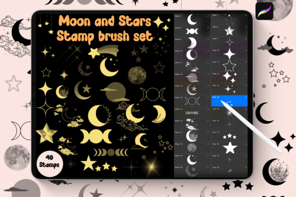 Download Moon and Stars Procreate Brush Stamps - Brush Collection