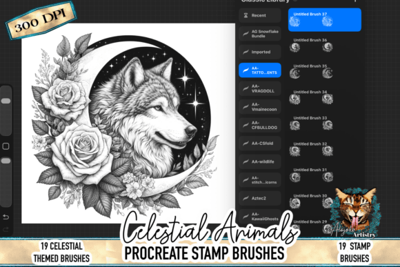 Download Celestial Wolf Procreate Stamp Brushes - Brush Collection