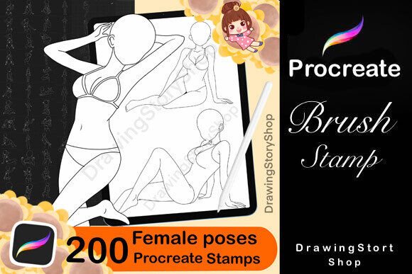 Download 200 Procreate Female Poses Brushes - Brush Collection