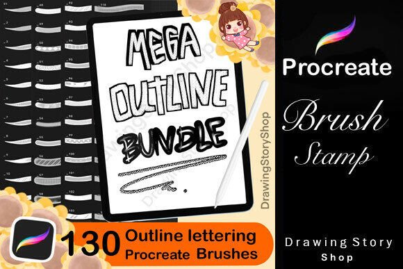 Download 130 Procreate Outline Lettering Brushes - Brush Collection