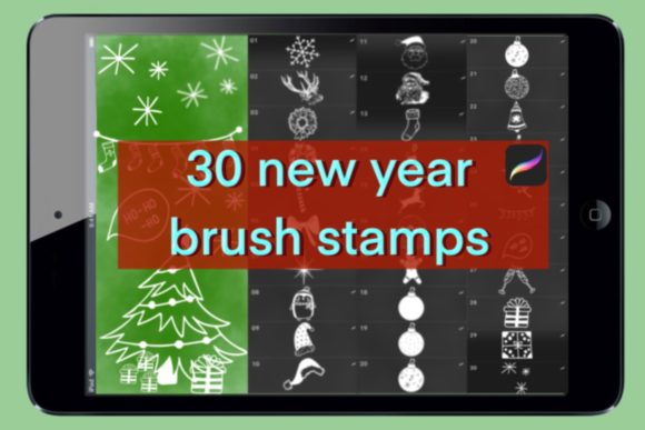 Download 30 Brushes Stamps New Year for Procreate Set - Brush Collection