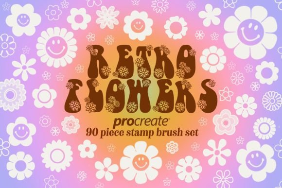 Download Retro Flowers Procreate Stamp Brush Set - Brush Collection
