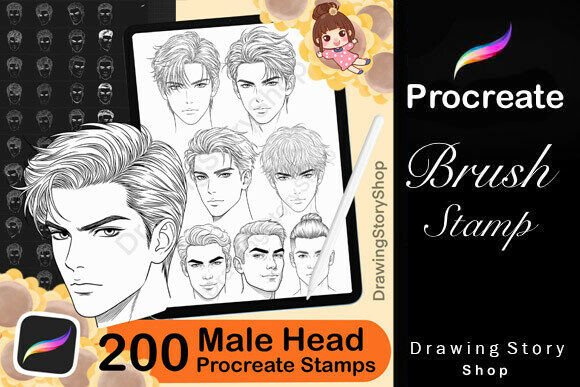 Download 200 Procreate Male Head Stamp Brushes - Brush Collection