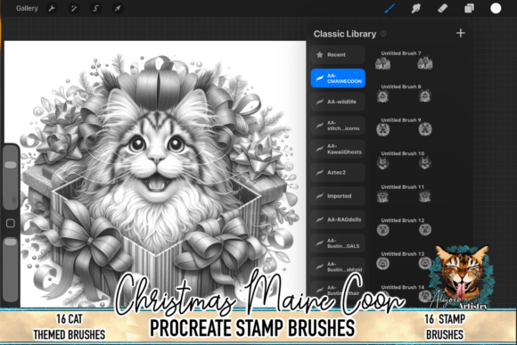 Download Christmas Maine Coon Procreate Brush Set - Brush Collection