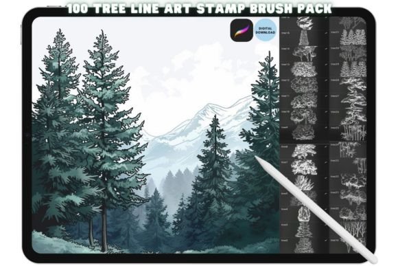 Download Procreate Tree Landscape Brush Stamp Set - Brush Collection