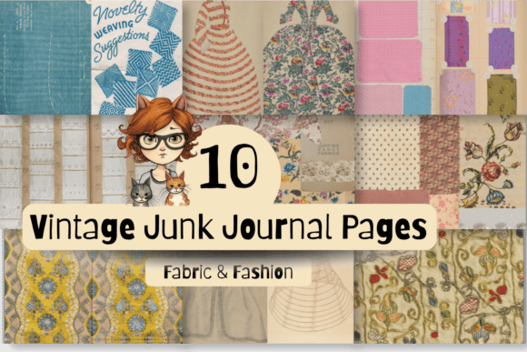 Download 10 Vintage Fabric Junk Journal Papers - Premium Bundle