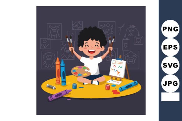 Download Child Painting with Brushes and Crayons - Brush Collection