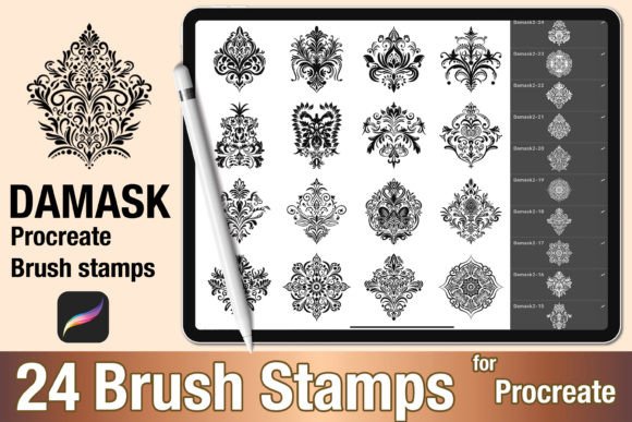 Download Procreate Brush Stamp Damask Motif 02 - Brush Collection