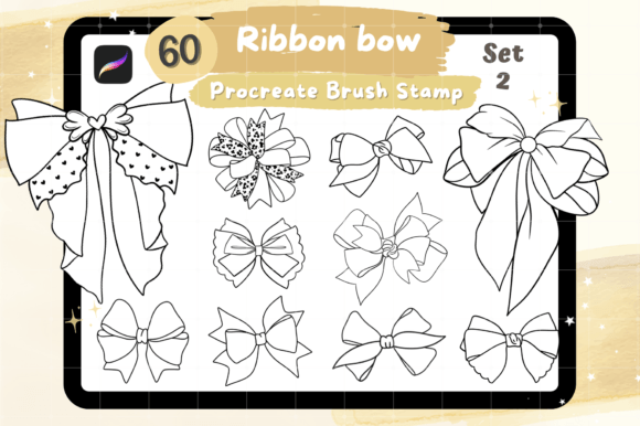 Download 60 Ribbon Bow Procreate Brush Stamp - Brush Collection
