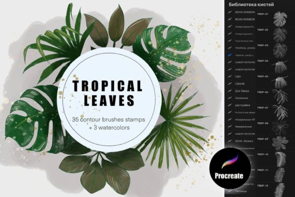 Download Watercolor Tropical Leaves Brush Stamps - Brush Collection
