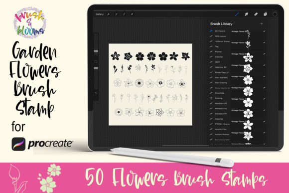 Download Procreate Brush Stamp 50 Garden Flowers - Brush Collection