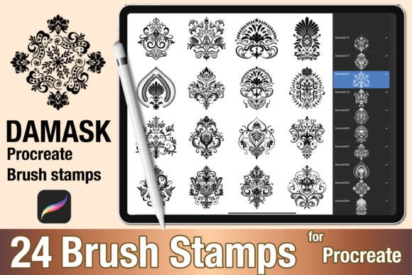 Download Procreate Brush Stamp Damask Motif 01 - Brush Collection