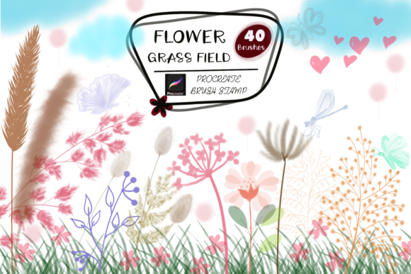Download FLOWER GRASS FIELD Procreate Brush Stamp - Brush Collection