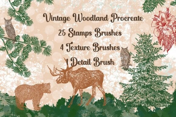 Download Vintage Woodland Procreate 25 Brushes - Brush Collection