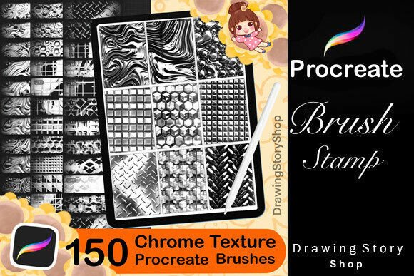 Download 150 Procreate Chrome Texture Brushes - Brush Collection