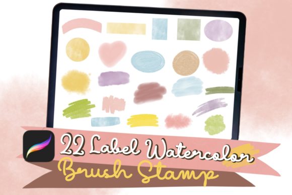 Download Watercolor Label Procreate Brush Stamp - Brush Collection
