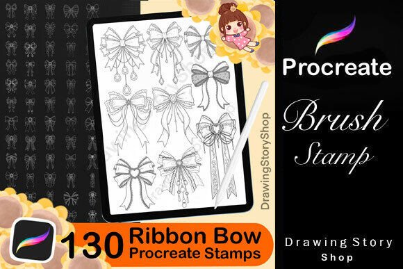Download 130 Ribbon Bow Outline Stamps Brushes - Brush Collection
