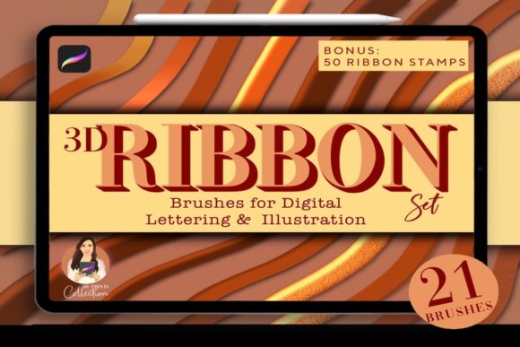 Download 21 Ribbon Procreate Brushes | 50 Stamps - Brush Collection