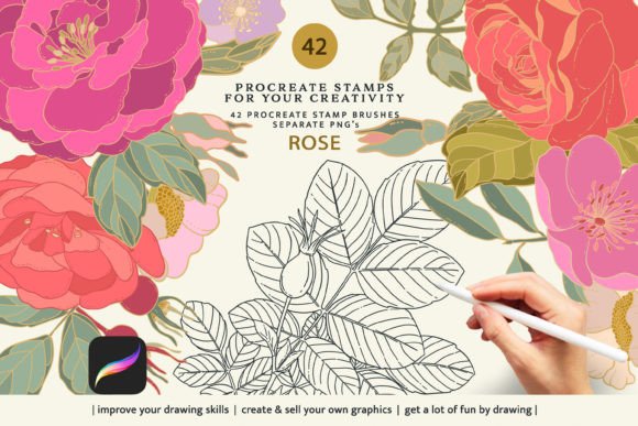 Download Rose Stamp Procreate Brushes - Brush Collection