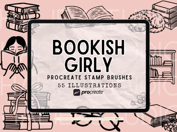Download Bookish Girly Procreate Stamps Brush Set - Brush Collection
