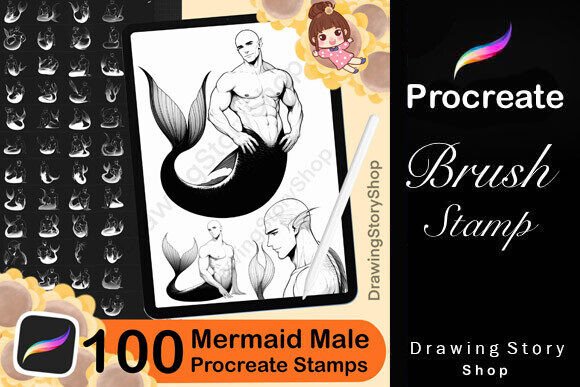 Download 100 Procreate Mermaid Male Stamp Brushes - Brush Collection