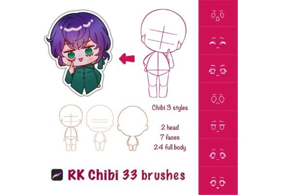 Download Cute Chibi Stamp Brushes for Procreate - Brush Collection